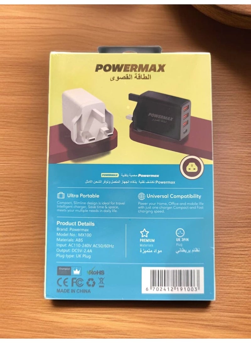 PowerMax 3-port USB-C wall charger with 65W fast charging, PD and QC3.0 technology, three-prong plug - Image 2